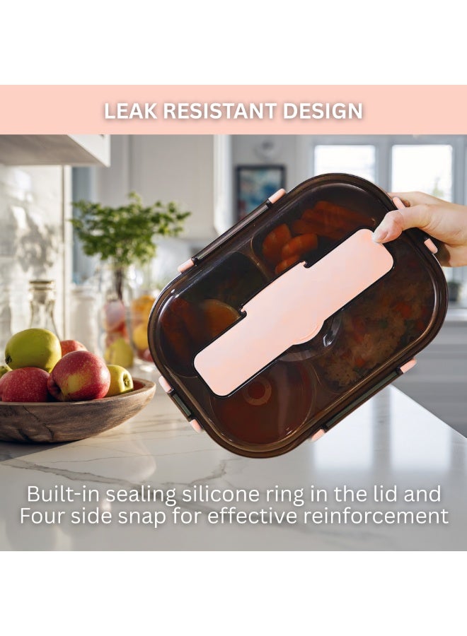 MIZAJIC Stainless Steel Bento Lunch Box for Kids and Adults Leakproof 4 Compartment Food Container 1300ml Ideal Portion Size with Sauce Box, Spoon and Chopsticks, Dishwasher Safe (Pink with Sauce Box) - Image 4